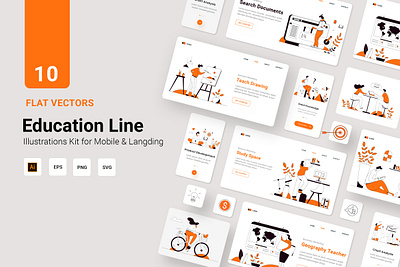 Education Vector Illustration Flat Line application business character concept design health illustration isometric landing library onboarding online vector website