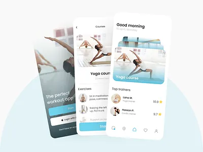 Sport mobile app. Yoga app application blue course app coursera meditation minimal mobile app mobile ui sport app train ui ui ux web yoga yoga app