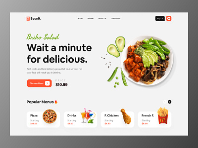 Online Food-Order Header UI Design. app resource besnik food food app food landing page food web design food website foodlandingpage free ui resource header header design header ui landing page landing page resource product design uihut uiux design uiux design agency web ui website design