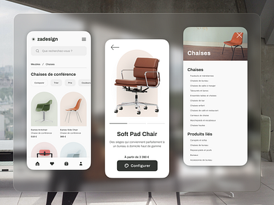 Mobile furniture catalog catalog chair furniture glass effect glassmorphism mid century modern mobile mobile app ui design user inteface ux design