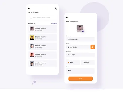 Names list and add person add app design forms list login people personal search sign up uiux ux