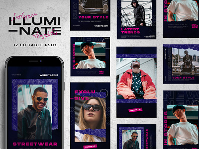 Illuminate - Streetwear Social Media Templates advertisement branding flyer design instagram instagram stories instagram stories pack instagram template marketing photoshop poster poster design social media social media ad social media posts store template web banner