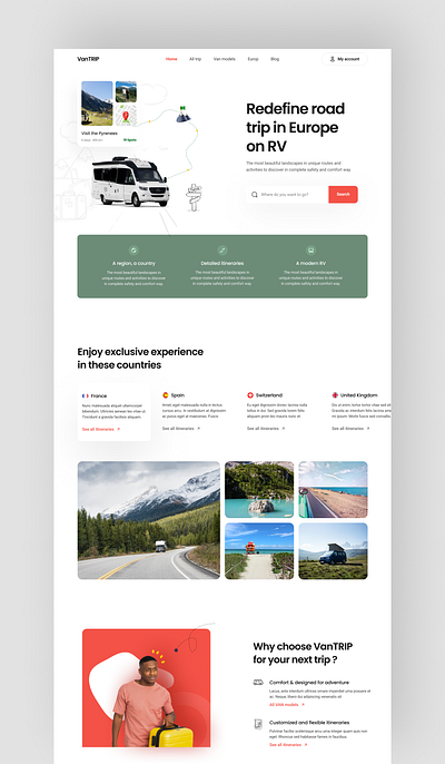VanTRIP Landing page agency campervan landing page onepage road trip travel trip ui ux vacancy van web design website website builder