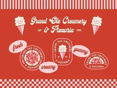 Grand Ole Creamery & Pizzeria graphic icecream illustration minimal minnesota pizza retro smallbiz st paul stickers