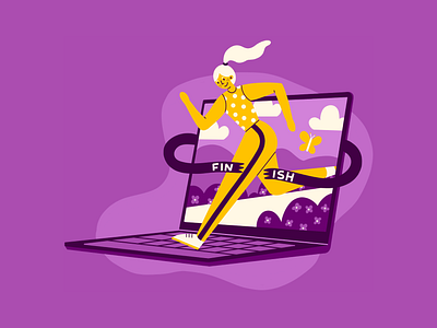 Virtual 5k 5k athlete computer female finish friendly fun happy illustration illustrator nature outdoor purple race run runner running sport spot illustration virutal