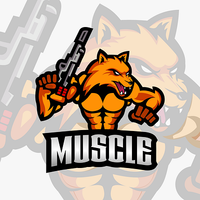 fox muscle character design fox gun illustration muscle orange shoot