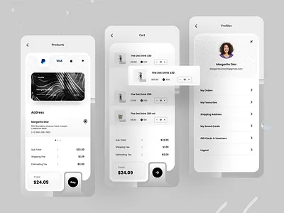 Ecommerce App UI Design app design app designer checkout page clean drink app ecommerce interface minimal mobile app online shop payment product profile trend ui design ux