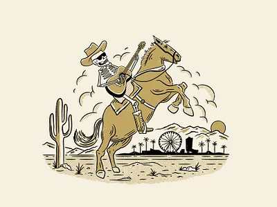Guild Guitars Cowboy Illustration apparel cactus coachella country country music cowboy desert festival guild guitars guitar horse illustration landscape merch design music palm springs retro skull timeless vintage