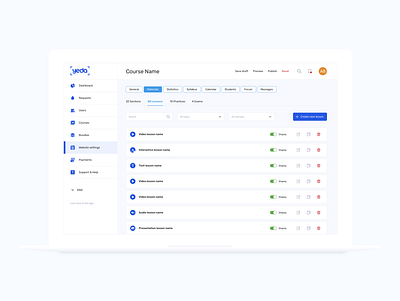 Lists of the course materials (admin panel) admin panel back office college online course settings digital product online education product design ui ux web