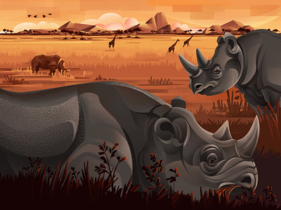 The price of extinction - Eastern black rhino animals chiara vercesi conservation earth day illustration ivory poachers poaching procreate rhino texture zoo