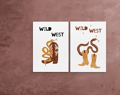 Wild West abstract art boots cowboy creative market illustration kids design snake vector west wild west