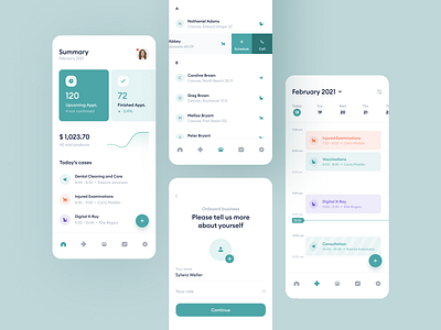 Veterinary Clinic Mobile App android animal aplication app calendar chart dashboard diagram financial list management mobile onboarding pet platform timeline ux uxui