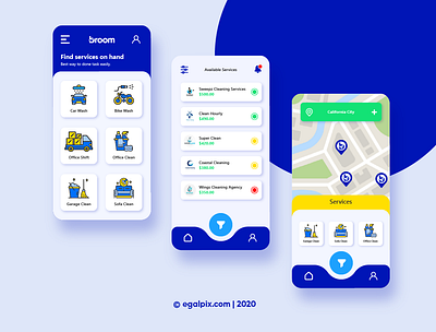 Broom Cleaning Mobile App UI/UX Design app app design app ui blue ui cleaning app ui ui ux wireframe