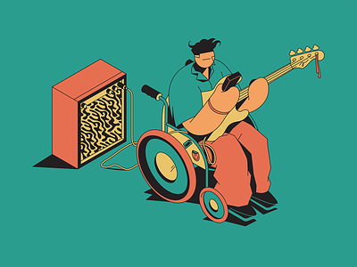 Wheelchair Bass player - illustration band bass player branding creative illustration disability distribution graphic design illustra illustration inclusion music record label spotify vector web weelchair