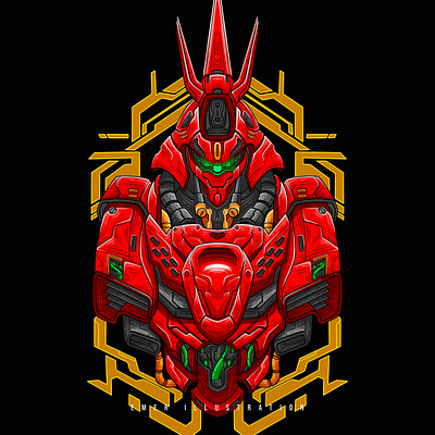 Sazabi Fanart animal anime apparel branding clothing design fanart graphic design gundam illustration japanese logo machine mechanical robo sazabi vector war