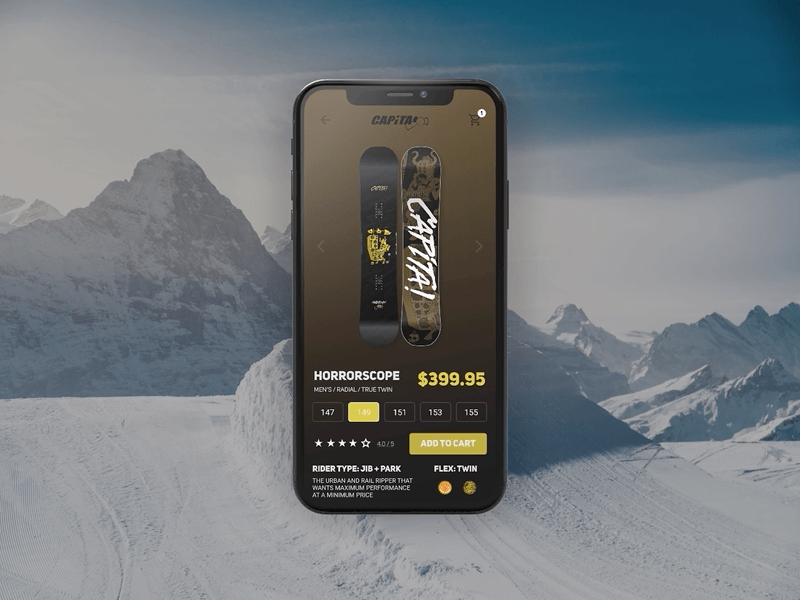 App Design - Capita Snowboards Product Page design figma iphone ui ui design ux uxui