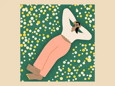 At Peace adobe illustrator beautiful brown color cute field flowers grass illustration peace relax relaxing rest scalloped sleep spring texture vector woman yellow