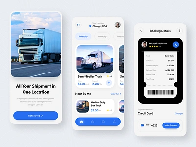 Cargo Transportation App Design app app design cargo clean design delivery location logistic logistics app management mobile app navigation pacakge parcel rental shipment shipping transport transportation truck ui design