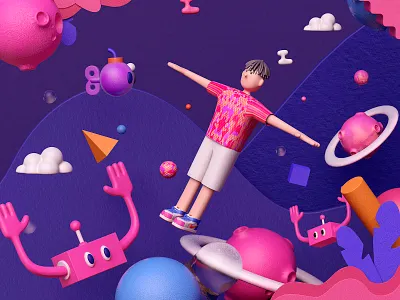 「机械世界」 3d 3d design c4d c4dart character design draw illustration red star design vector