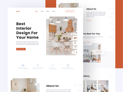 Archi - Interior Design Landing Page Exploration architecture branding clean decoration design elegant flat homeliving interior logbook minimalist property ui ux