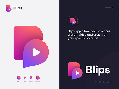 Blips Logo (a modern video app) app logo brand branding creative logo devignedge letter b logo location logo logo design logos logotype mark modern logo record symbol technology unique logo vector video video app logo