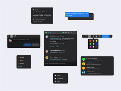 Comments in Altium 365 – UI Components collaboration comments components dark ui figma interface pcb product design tasks teamwork ui ux widgets