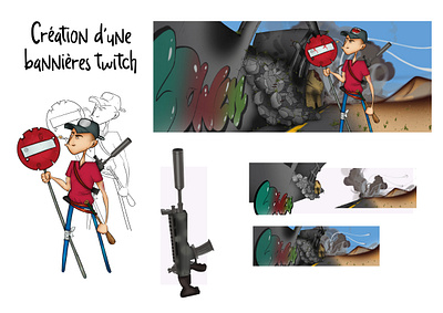 Création d'une bannières Twitch armes création design destruction illustration personnage photoshop twitch.tv