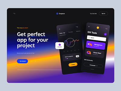 Zospace. Sunset 🌔✨ application concept gradient header hero intro jakubowski mobile app mobile application poland shuffle sunrise sunset team together ui ui design ux web design website