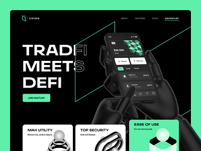 Cipher Landing Page blockchain blockchain app blockchain landing page blockchain ui blockchain web design crypto crypto app crypto landing page crypto ui crypto web design defi app defi design defi ui design koncepted landing page mobile app ui ui design web design