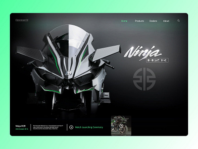 Kawasaki Landing Page Design bike landing page bike website daily ui dark theme dark ui dribbble best shot heavy bikes kawasaki landing page design landing page ui modernism superbike uiux design web design website design