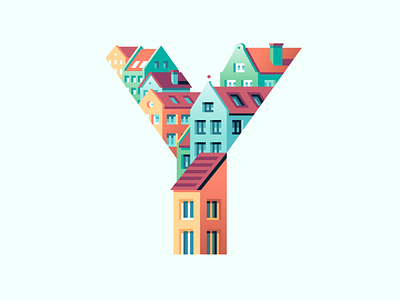 Y 36daysoftype city color houses illustration letter roofs town type