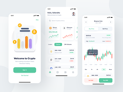 Crypto - Mobile App android bank bitcoin clean crypto cryptocurrency design designer finance fintech green ios mobile money save stock ui uidesign ux uxdesign