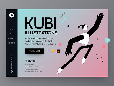 Kubi Illustrations ✨ 18design blackandwhite character character illustration characters clean clean ui colorful colors geometry hero illustration interface minimal minimalism minimalist typogaphy ui uidesign vector