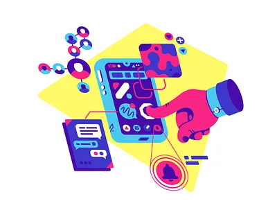 Social media alarm app contact digital finger futuristic hand hi tech hologram illustration message phone pictures social social media tap thierry fousse