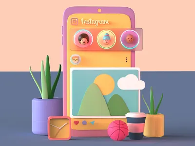 Instagram UI 3D Illustration 3d 3d animation 3d app 3d art 3d avatar 3d basketball 3d character 3d design 3d graphics 3d illustration 3d minimal 3d post avatar design avatar icons cinema4d fresh instagram instagram post instagram stories instagram template