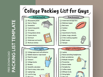 College Packing List for Guys Free Google Docs Template academy check checklist college doc docs document education google list packing print printing template templates to do to do list university