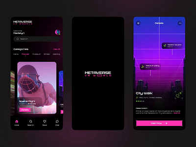 Metaverse Experience App - Concept 3d animation app company concept cyber logo metaverse mobile motion graphics pink ui user user interface virtual