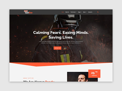 Getfire - Firefighter Department Elementor Template Kit departement emergency fire fire brigade fire fighter fire station fire truck home page landing page rescue safety service ui ux volunteer web web design web theme