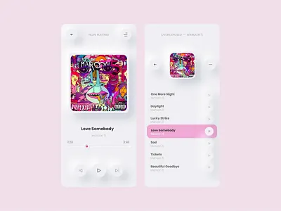 Music App Concept app branding button design illustration minimalism music music app music player neumorphic neumorphic design neumorphism neumorphism ui skeumorphism skeuomorphic style trendy ui ux web