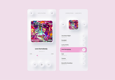 Music App Concept app branding button design illustration minimalism music music app music player neumorphic neumorphic design neumorphism neumorphism ui skeumorphism skeuomorphic style trendy ui ux web