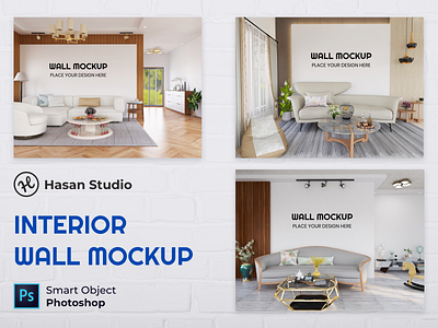 Interior Living Room Wall Mockup Collection 3d render ads branding mockup photoshop promotion psd realistic wall mockup wallpaper wallpaper mockup