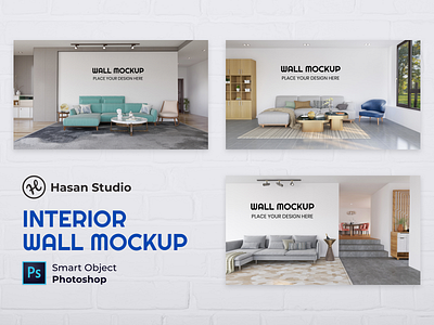 Interior Living Room Wall Mockup Collection 3d render ads branding mockup photoshop promotion psd realistic wall mockup wallpaper wallpaper mockup