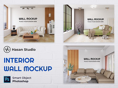 Interior Living Room Wall Mockup Collection 3d render ads branding mockup photoshop promotion psd realistic wall mockup wallpaper wallpaper mockup