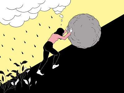 The absurd 2d art clouds comic comic style editorial feminism illustration lineart linework photoshop rain struggle sysiphus