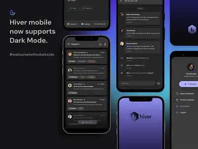 Dark Mode on Hiver dark mode hiver mobile app mobile ui