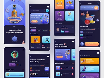 Online Course Mobile App Design (Dark Version) class clean consultancy course app dotpixelagency education estudy learn uiux learning learning app learning platform mobile app design mobile design online course online course sell online school product design study app tutor ux design app