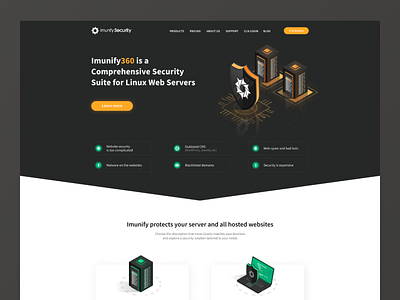 Imunify Security website flat illustration isometric landing page ui web website