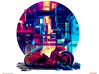 AKIRA akira arcade bike city cyberpunk design futur illustration kaneda neon neoncity otomo retro vaporwave vehicle