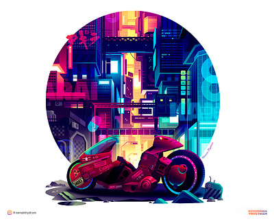 AKIRA akira arcade bike city cyberpunk design futur illustration kaneda neon neoncity otomo retro vaporwave vehicle