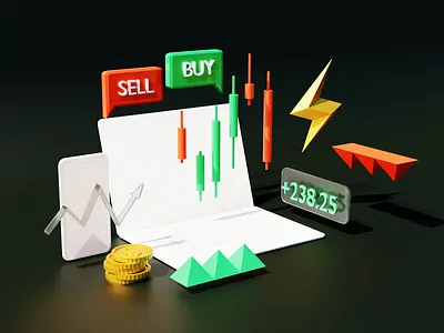 Trading 3D illustration 3d candles illustration laptop mobile money strike web